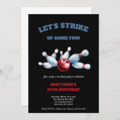 RED,BLUE AND BLACK BOWLING BIRTHDAY PARTY EINLADUNG (Vorne/Hinten)