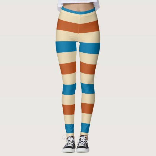 Red Blue and Creme Band Muster Leggings (Vorderseite)
