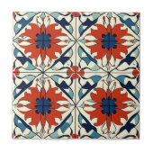 Red Blue and Off White Pattern Ceramic Tile Fliese (Vorderseite)