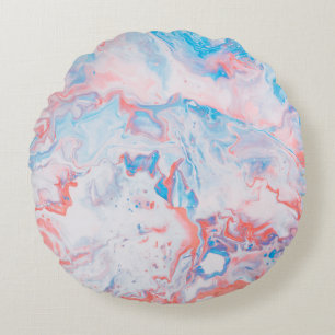 Red, blue, and white abstract painting rundes kissen