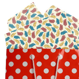 Red, Blue and Yellow Cartoon Feathers on Cream Seidenpapier