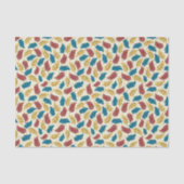 Red, Blue and Yellow Cartoon Feathers on Cream Seidenpapier (Vorderseite)