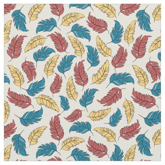 Red, Blue and Yellow Cartoon Feathers on Cream Stoff (Nahaufnahme)