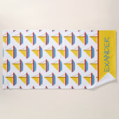 Red Blue and Yellow Toy Sailboat Personalized Strandtuch (Vorderseite)