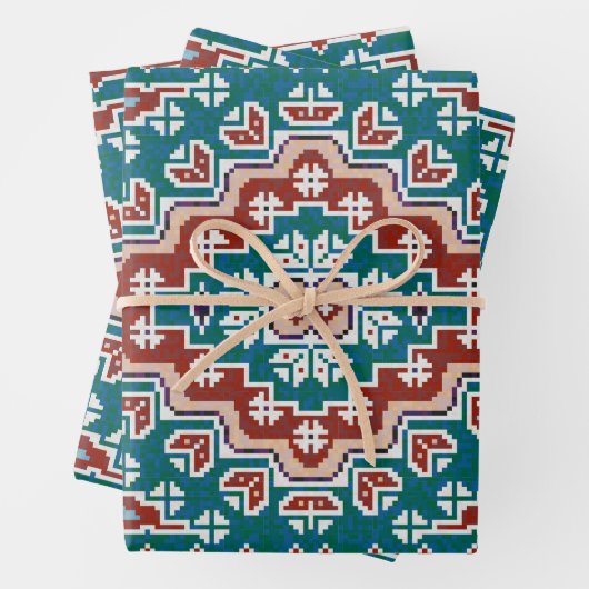 Red Blue Aquamarin Native Amerikanischen Ureinwohn Geschenkpapier Set (Beispiel)