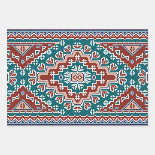Red Blue Aquamarin Native Amerikanischen Ureinwohn Geschenkpapier Set (Vorderseite)