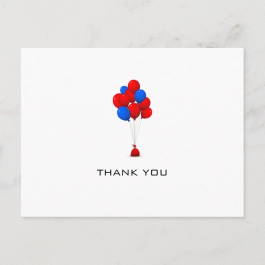 Red & Blue Balloons - Danke Post Card Postkarte (Vorderseite)