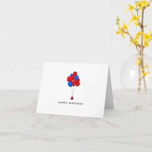 Red & Blue Balloons - Happy Birthday Note Card Karte (Gelbe Blume)