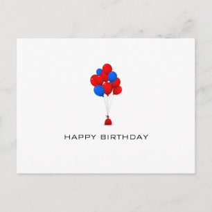 Red & Blue Balloons - Happy Birthday Post Card Postkarte