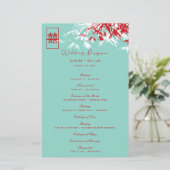 Red & Blue Bamboo Blätter Chinesisches Hochzeitspr (Stehend Vorderseite)