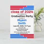 Red & Blue Bars Ein Foto Grad Party Einladung (Stehend Vorderseite)