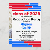 Red & Blue Bars Ein Foto Grad Party Einladung (Vorne/Hinten)