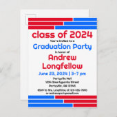 Red & Blue Bars Graduation Party Einladungspostkarte (Vorne/Hinten)