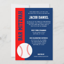 Red Blue Baseball Bar Mitzvah Einladung