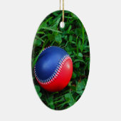 Red & Blue Baseball mit weißem Stitching Keramik Ornament (Rechts)