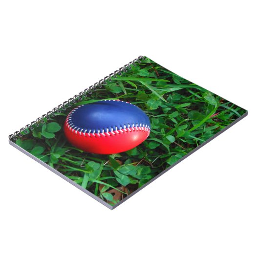 Red & Blue Baseball mit weißem Stitching Notizblock (Linke Seite)