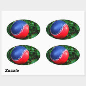 Red & Blue Baseball mit weißem Stitching Ovaler Aufkleber (Blatt)