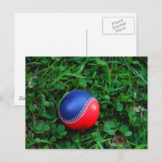 Red & Blue Baseball mit weißem Stitching Postkarte (Vorne/Hinten)