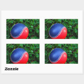 Red & Blue Baseball mit weißem Stitching Rechteckiger Aufkleber (Blatt)