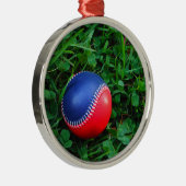 Red & Blue Baseball mit weißem Stitching Silbernes Ornament (Rechts)