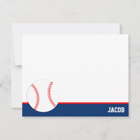 Red Blue Baseball Personalisiert Flat Mitteilungskarte (Vorderseite)