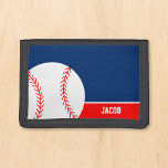 Red Blue Baseball Personalisiert Kids Name Tri-fold Geldbeutel<br><div class="desc">Dieses niedliche Baseball-Portemonnaie ist ein tolles Geschenk für einen kleinen Jungen. Personalisieren Sie diesen individuelle Name einfach!</div>