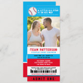 Red Blue Baseball Ticket Couples Baby Dusche Foto Einladung (Vorne/Hinten)