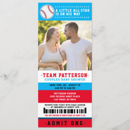Red Blue Baseball Ticket Couples Baby Dusche Foto Einladung