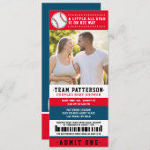 Red Blue Baseball Ticket Couples Baby Dusche Foto Einladung (Vorne/Hinten)