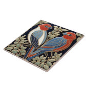 Red Blue Bird Couple - Jugendstil Art Deco Birds Fliese (Seite)