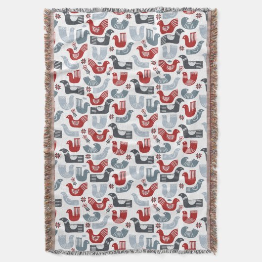 Red Blue Bird Folk Art Pattern Decke (Vorderseite Vertikal)