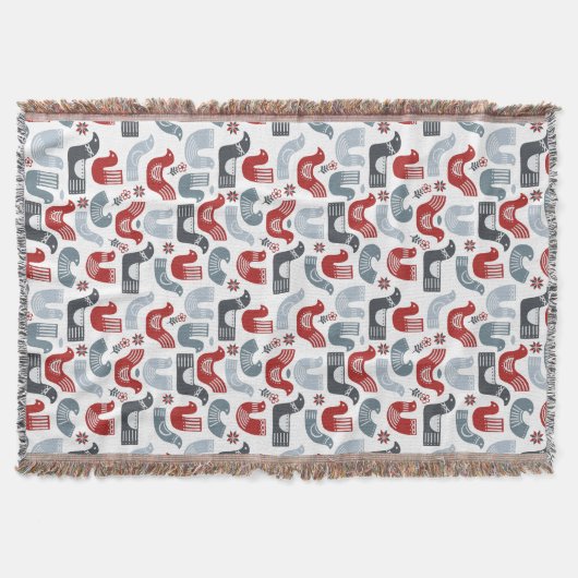 Red Blue Bird Folk Art Pattern Decke (Vorderseite)