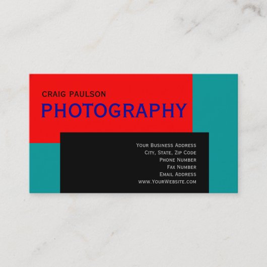 Red Blue Black Fotografy Business Card Visitenkarte (Vorderseite)