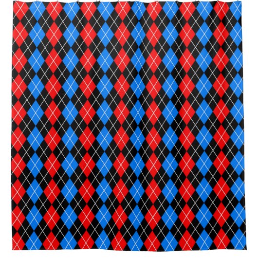 Red Blue Black Raute Diamond Patterndesign Duschvorhang (Vorderseite)