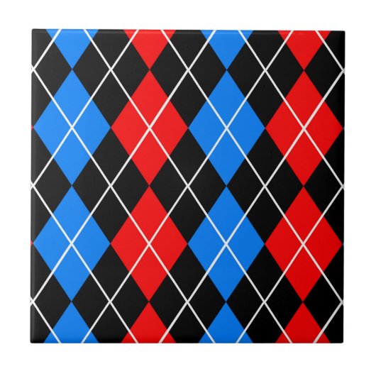 Red Blue Black Raute Diamond Patterndesign Fliese (Vorderseite)