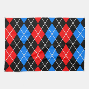 Red Blue Black Raute Diamond Patterndesign Geschirrtuch
