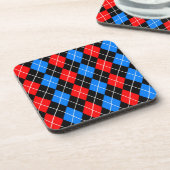Red Blue Black Raute Diamond Patterndesign Getränkeuntersetzer (Linke Seite)