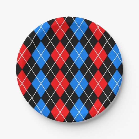 Red Blue Black Raute Diamond Patterndesign Pappteller (Vorderseite)