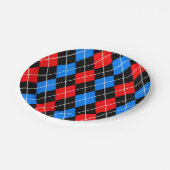 Red Blue Black Raute Diamond Patterndesign Pappteller (Schrägansicht)