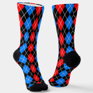 Red Blue Black Raute Diamond Patterndesign Socken