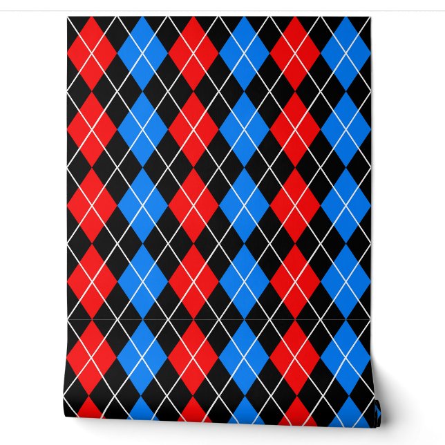 Red Blue Black Raute Diamond Patterndesign Tapete (Abrollen)