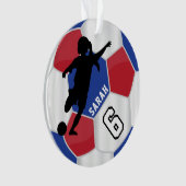 Red, Blue, Black & White Girl ⚽ Soccer Player - DI Ornament (Vorderseite)