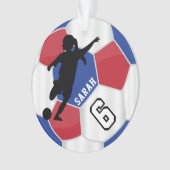 Red, Blue, Black & White Girl ⚽ Soccer Player - DI Ornament (Vorderseite)