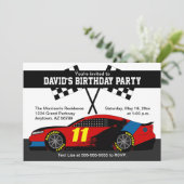 Red Blue Black Yellow Race Car Birthday Einladung (Stehend Vorderseite)