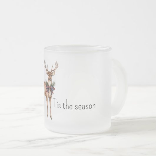 Red Blue Bow Tie Deer Christmas Mattglastasse (VorderseiteRechts)