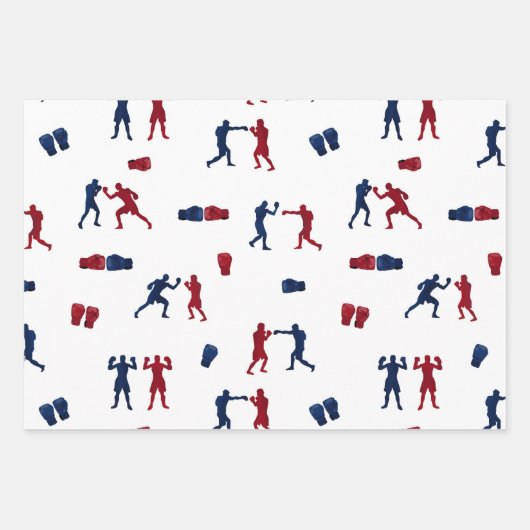 Red & Blue Boxing Gloves Boxer-Muster Geschenkpapier Set (Vorderseite 3)