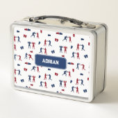 Red & Blue Boxing Gloves Boxer-Muster Metall Brotdose (Rückseite)