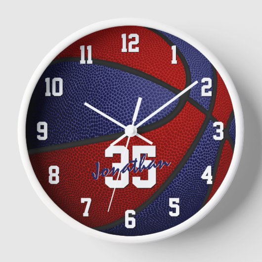 red blue boys girls basketball personalized uhr (Vorderseite)