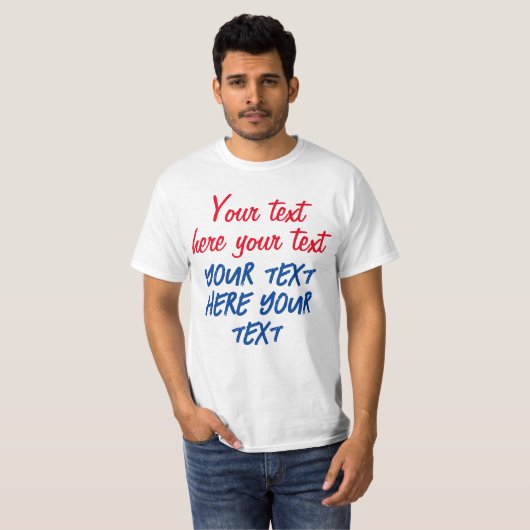 Red Blue Calligraphy Ihr Text hier ersetzen Slogan T-Shirt (Vorne ganz)