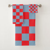 Red Blue Checkered Gingham Pattern Badhandtuch Set (Insitu)